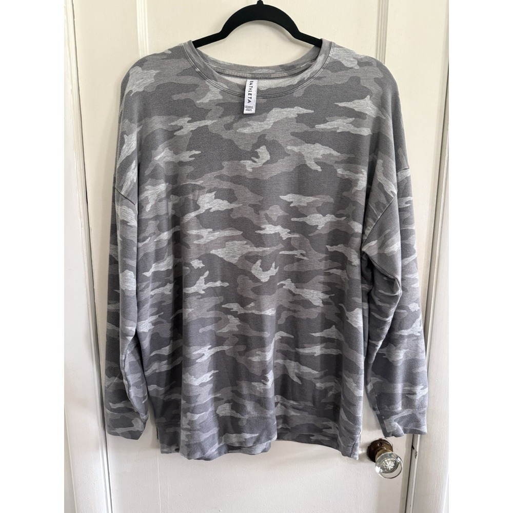 Athleta Women's Lot 2 Sweatshirts Heather Gray /Camo Size Large Pullover Crew - Picture 9 of 12